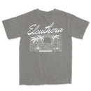 a gray shirt with the words eleuthera on it