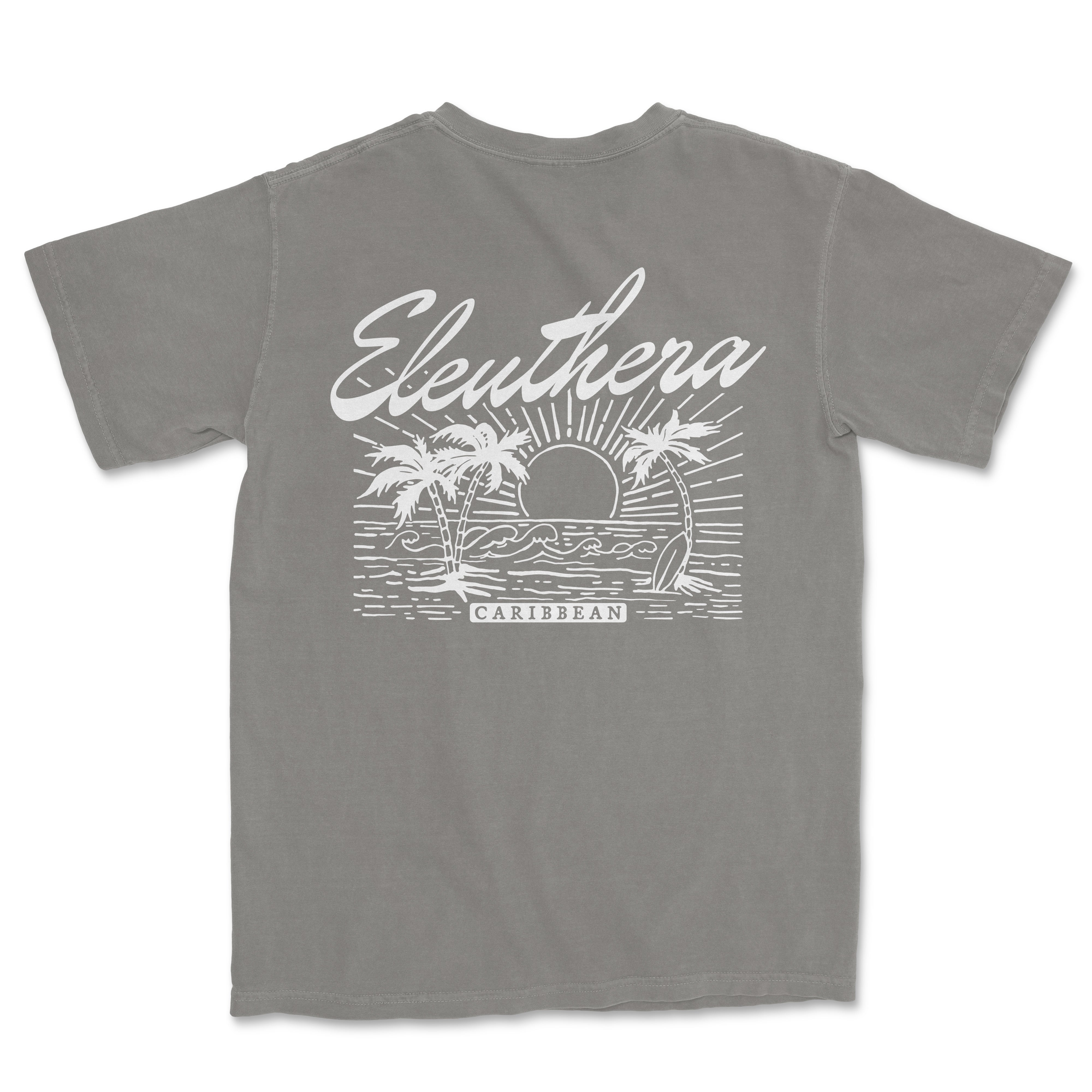 a gray shirt with the words eleuthera on it