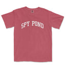 a red t - shirt that says spy pond