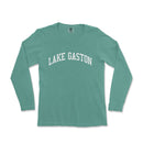 a green long sleeve shirt with the words lake gaston on it