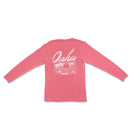 a pink long sleeve shirt with a palm tree on it