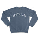 a blue sweatshirt with the words crystal lake on it