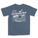 a blue t - shirt with the words eleuthera on it
