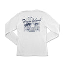 a white long - sleeved shirt with a palm tree on it