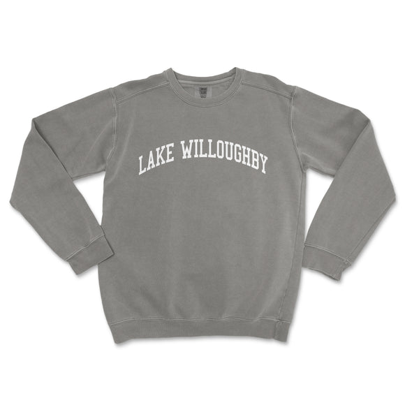a grey sweatshirt with the words lake wildoughy on it