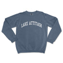 a blue sweatshirt with the words lake atttash printed on it