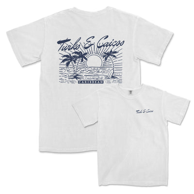 a white t - shirt with a palm tree on the front