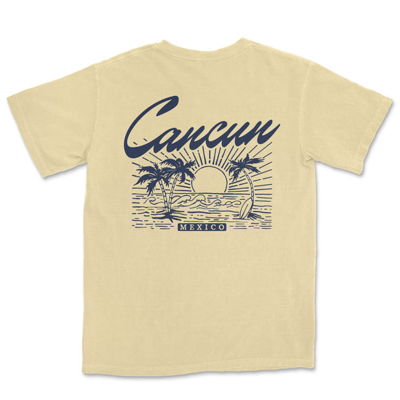 a yellow t - shirt with the words, cancun on it