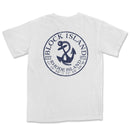 a white t - shirt with an anchor and the words block island on it