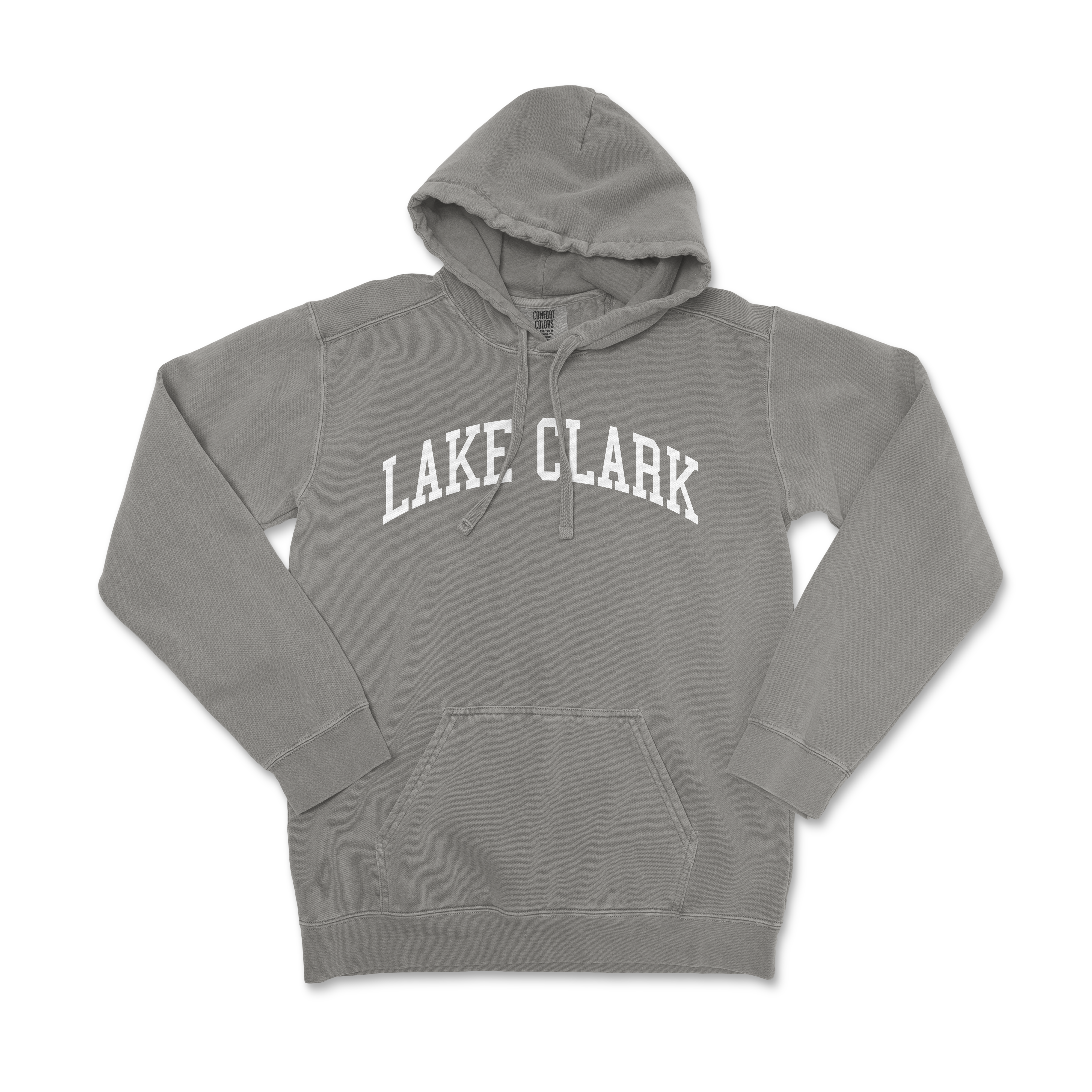 a gray sweatshirt with the word lake clark on it