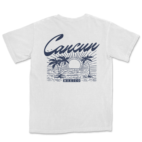 a white t - shirt with the words cancun on it