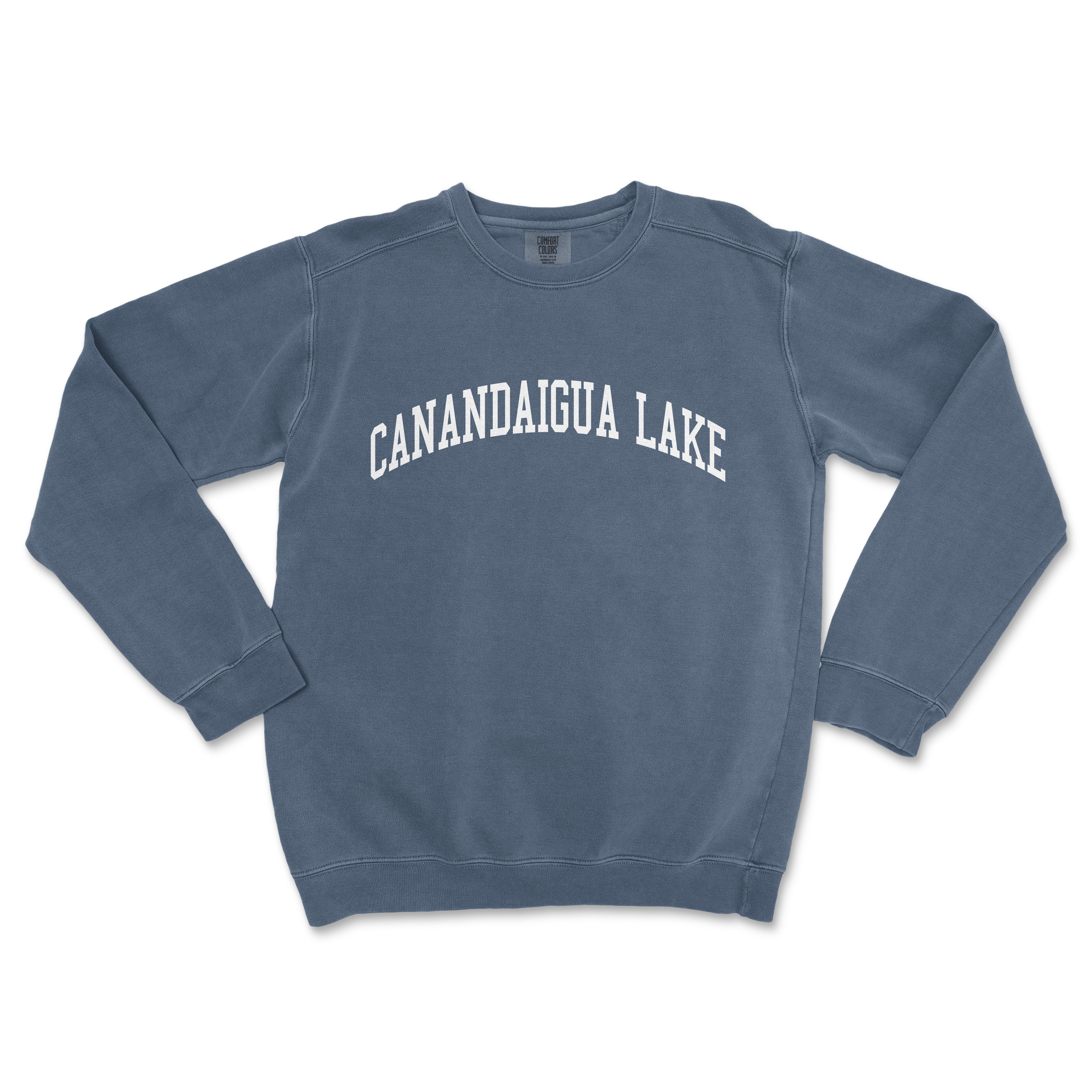 a blue sweatshirt with the words canandaugaa lake on it