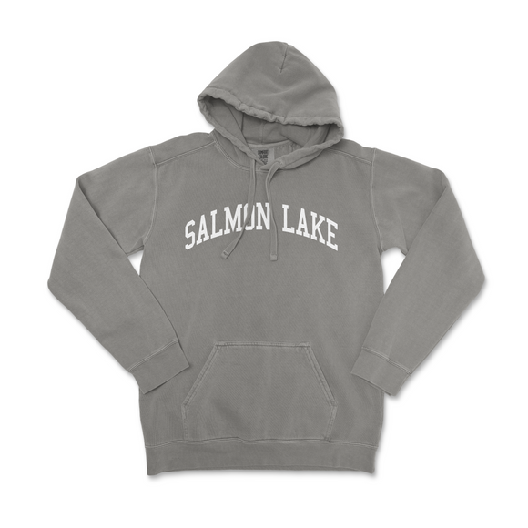 a gray sweatshirt with the words salmon lake on it