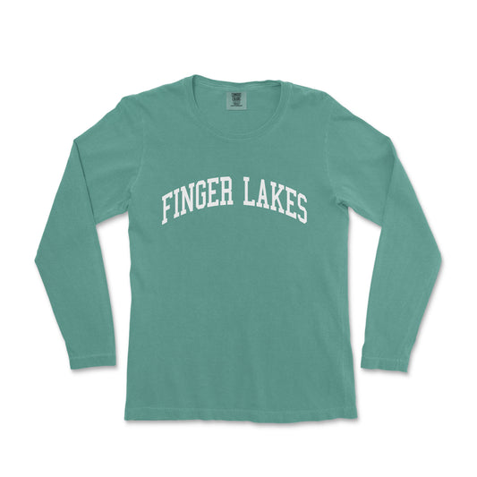 a green shirt with the word finger lakes on it