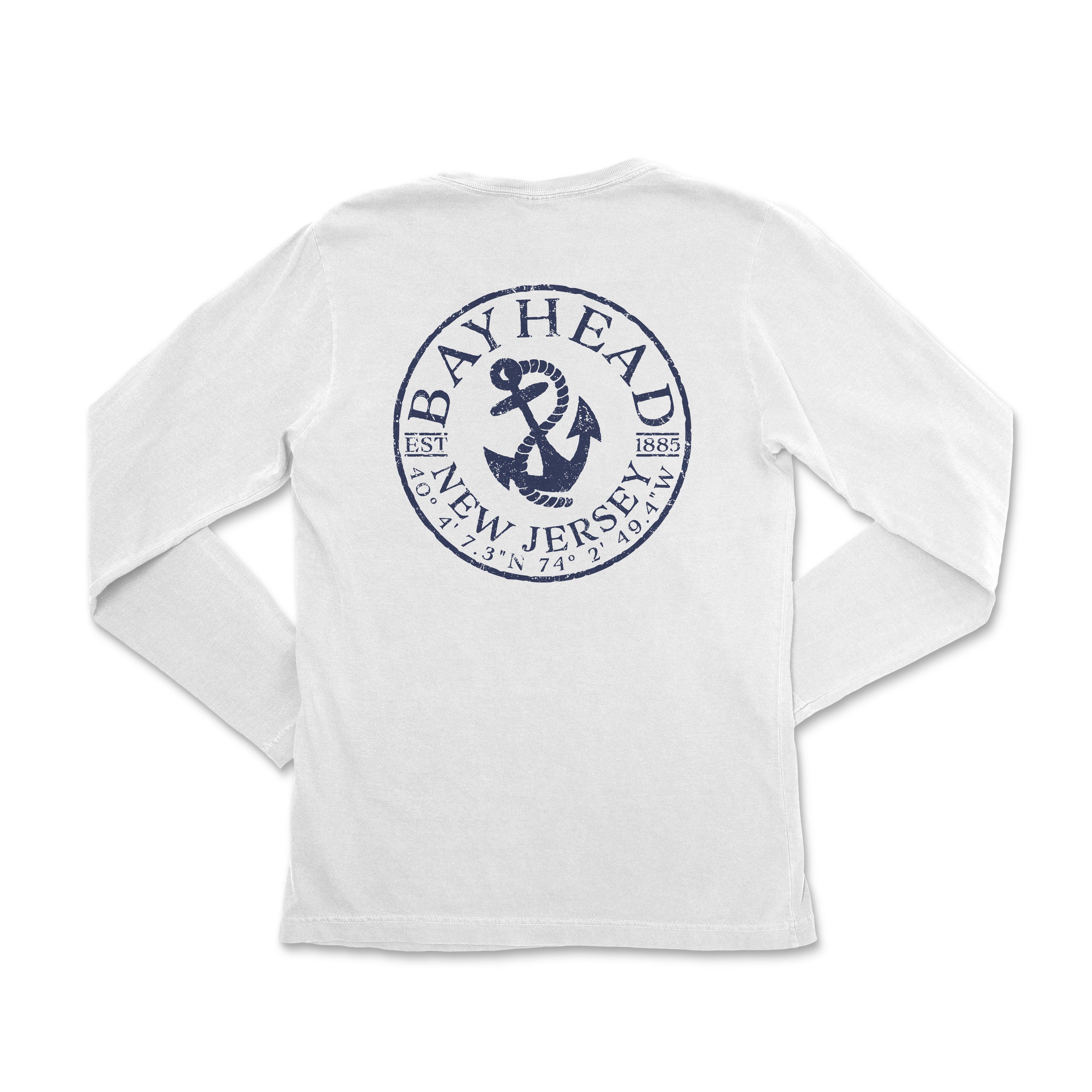 a white shirt with a blue and white logo
