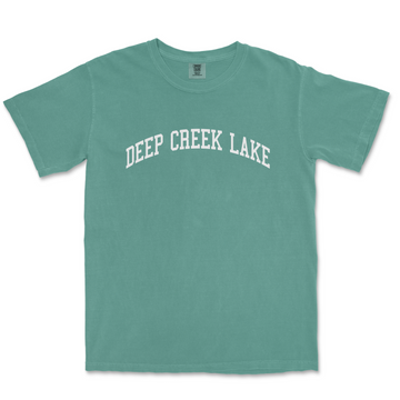 a green shirt with the words deep creek lake on it