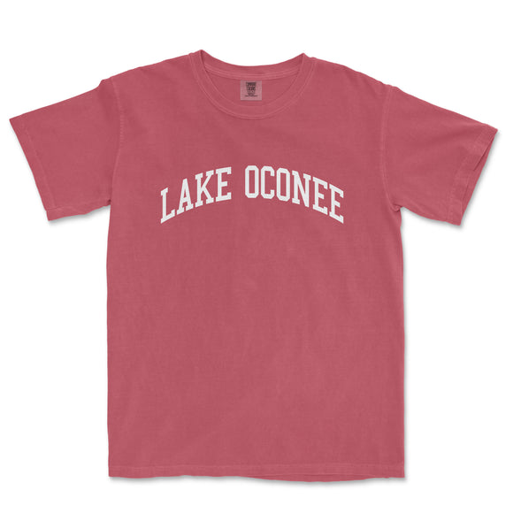 a red lake oconee t - shirt with the word lake oconee