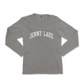 a gray long sleeve shirt with the word jenny lake on it
