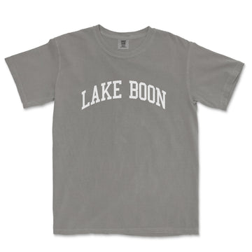 a gray lake boon t - shirt with the word lake boon on it