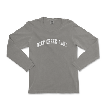 a grey shirt with the words deep creek lake on it