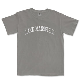 a gray lake mansfield t - shirt with the word lake mansfield in white