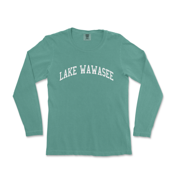a green long sleeve shirt with the words lake wanasee on it