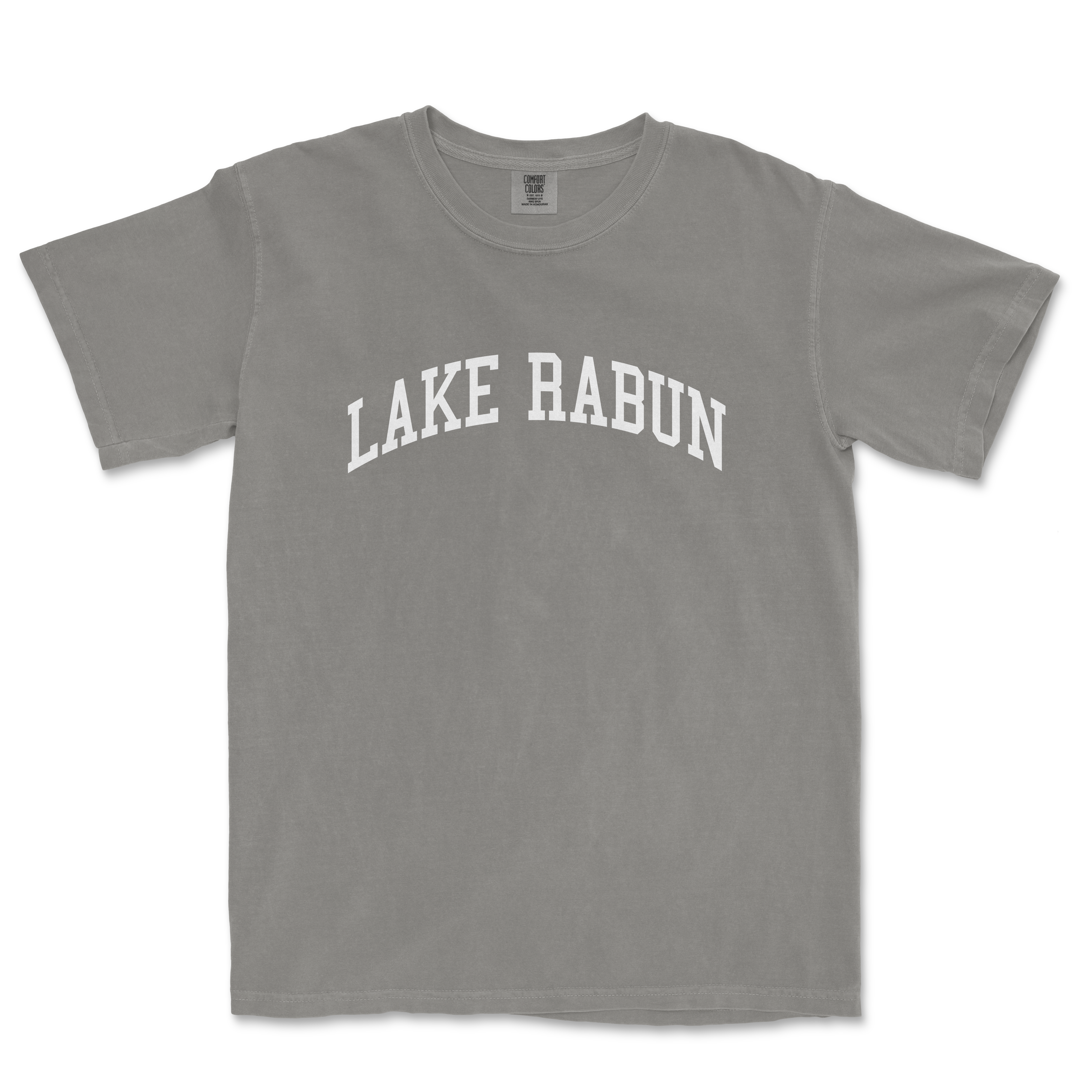 a gray shirt with the word lake rabun on it