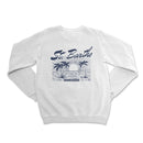 a white sweatshirt with the words surf the beach on it