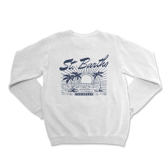 a white sweatshirt with the words surf the beach on it