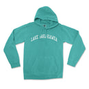 a green hoodie with the words lake oakwood on it