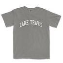 a gray lake travis t - shirt with the word lake travis on it