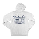 a white hoodie with a palm tree on it