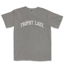 a grey t - shirt that says trophy lake